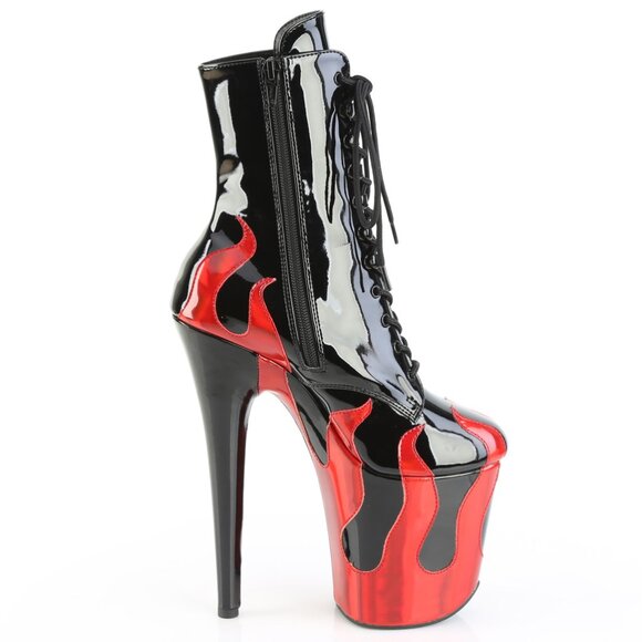 High Heel Platform Flames Lace Up Ankle Boots - Picture 5 of 5